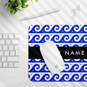 Greek Meander Key, Wave Key, Blue, Your Name Mouse Pad
