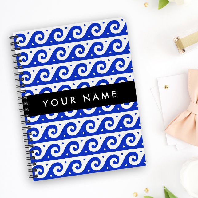 Greek Meander Key, Wave Key, Blue, Your Name Notebook (Creator Uploaded)