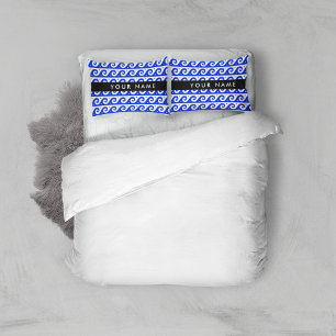 Greek Meander Key, Wave Key, Blue, Your Name Pillowcase