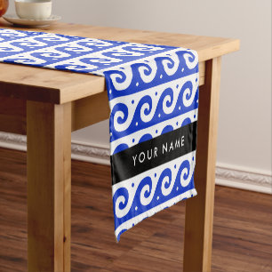 Greek Meander Key, Wave Key, Blue, Your Name Short Table Runner