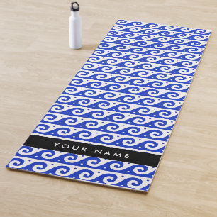 Greek Meander Key, Wave Key, Blue, Your Name Yoga Mat