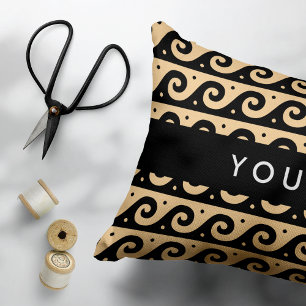 Greek Meander Key, Wave Key, Brown, Your Name Accent Pillow
