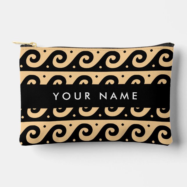 Greek Meander Key, Wave Key, Brown, Your Name Accessory Pouch (Front)