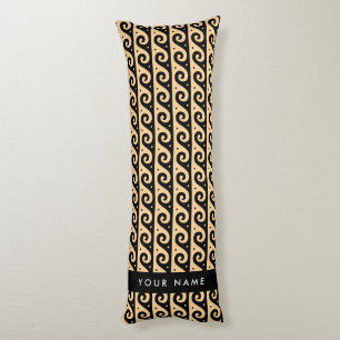 Greek Meander Key, Wave Key, Brown, Your Name Body Pillow