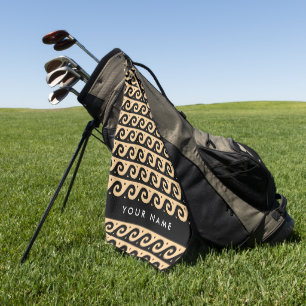 Greek Meander Key, Wave Key, Brown, Your Name Golf Towel