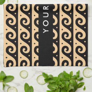 Greek Meander Key, Wave Key, Brown, Your Name Kitchen Towel