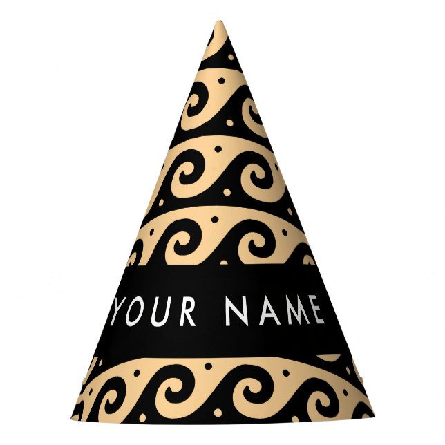 Greek Meander Key, Wave Key, Brown, Your Name Party Hat (Front)
