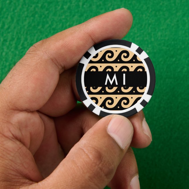 Greek Meander Key, Wave Key, Brown, Your Name Poker Chips (Hand)