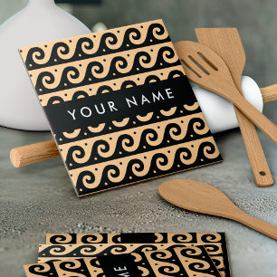 Greek Meander Key, Wave Key, Brown, Your Name Tile