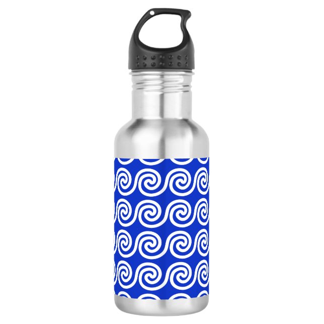Greek Meander Key Waves Pattern Blue 532 Ml Water Bottle (Front)