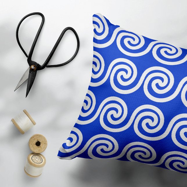 Greek Meander Key Waves Pattern Blue Accent Pillow (Creator Uploaded)