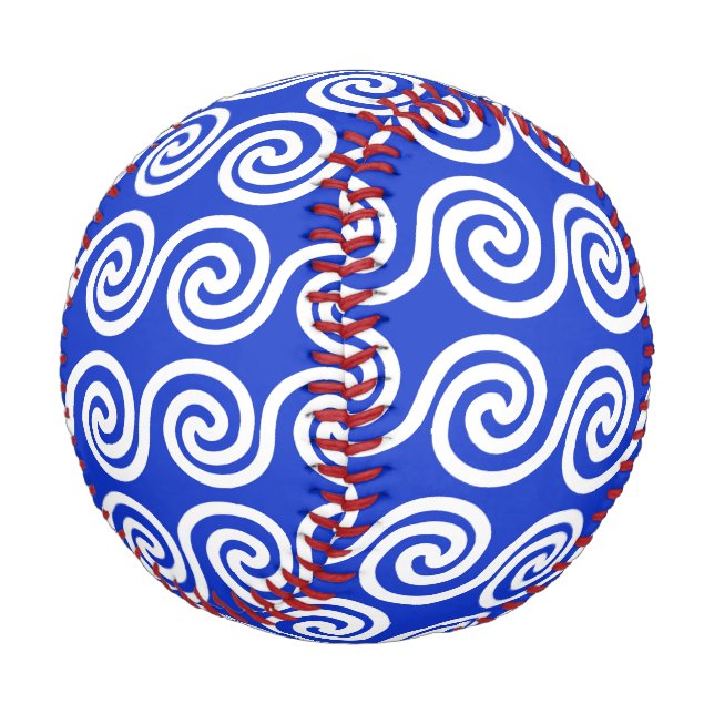 Greek Meander Key Waves Pattern Blue Baseball (Angled)