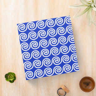 Greek Meander Key Waves Pattern Blue Binder
