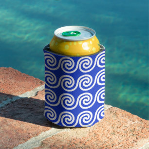 Greek Meander Key Waves Pattern Blue Can Cooler
