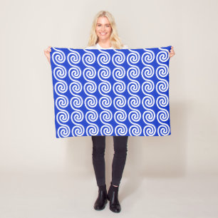 Greek Meander Key Waves Pattern Blue Fleece Blanket