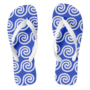 Greek Meander Key Waves Pattern Blue Flip Flops