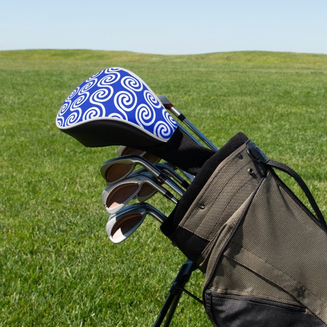 Greek Meander Key Waves Pattern Blue Golf Head Cover (In Situ)