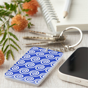 Greek Meander Key Waves Pattern Blue Keychain