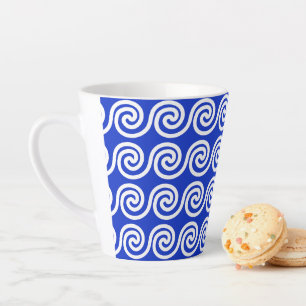 Greek Meander Key Waves Pattern Blue Latte Mug