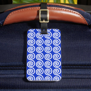 Greek Meander Key Waves Pattern Blue Luggage Tag