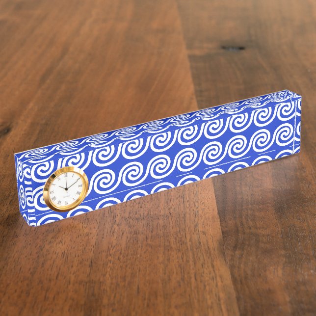 Greek Meander Key Waves Pattern Blue Nameplate (Side)