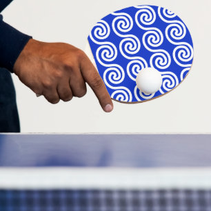 Greek Meander Key Waves Pattern Blue Ping Pong Paddle