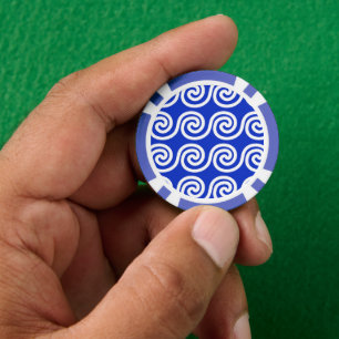 Greek Meander Key Waves Pattern Blue Poker Chips