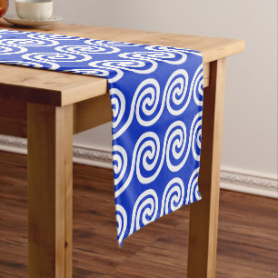 Greek Meander Key Waves Pattern Blue Short Table Runner