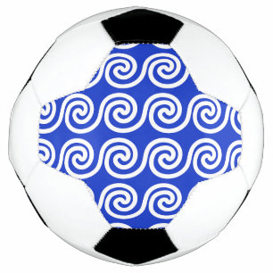 Greek Meander Key Waves Pattern Blue Soccer Ball
