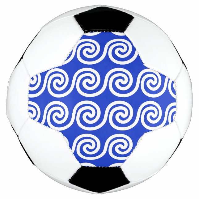Greek Meander Key Waves Pattern Blue Soccer Ball (Front)