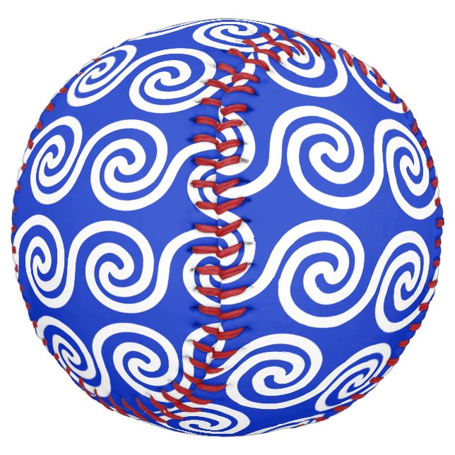 Greek Meander Key Waves Pattern Blue Softball (Angled)