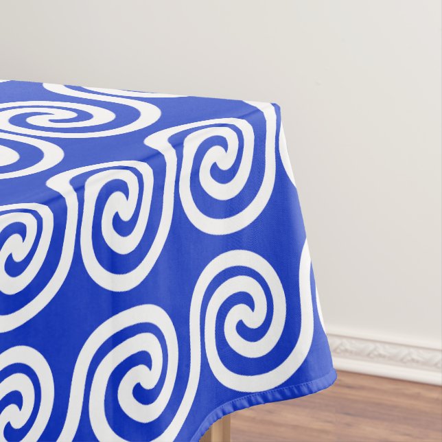 Greek Meander Key Waves Pattern Blue Tablecloth (In Situ)