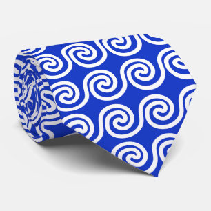 Greek Meander Key Waves Pattern Blue Tie
