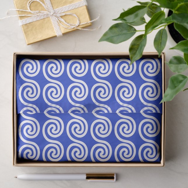 Greek Meander Key Waves Pattern Blue Tissue Paper (Gift)