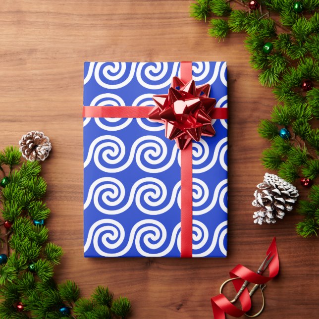 Greek Meander Key Waves Pattern Blue Wrapping Paper (Holiday Gift)