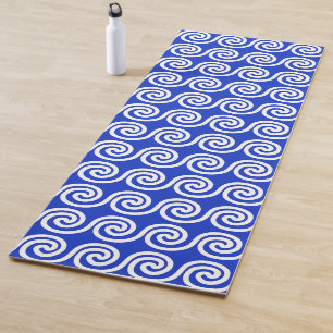 Greek Meander Key Waves Pattern Blue Yoga Mat