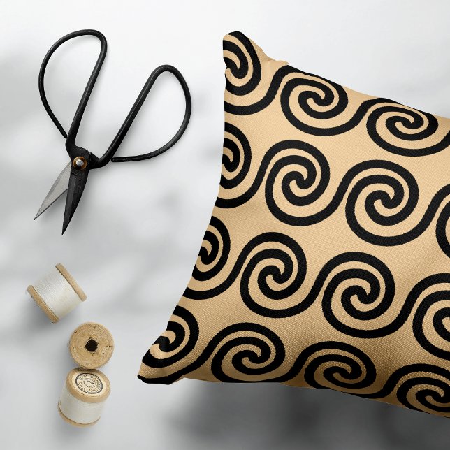 Greek Meander Key Waves Pattern Brown Accent Pillow (Creator Uploaded)