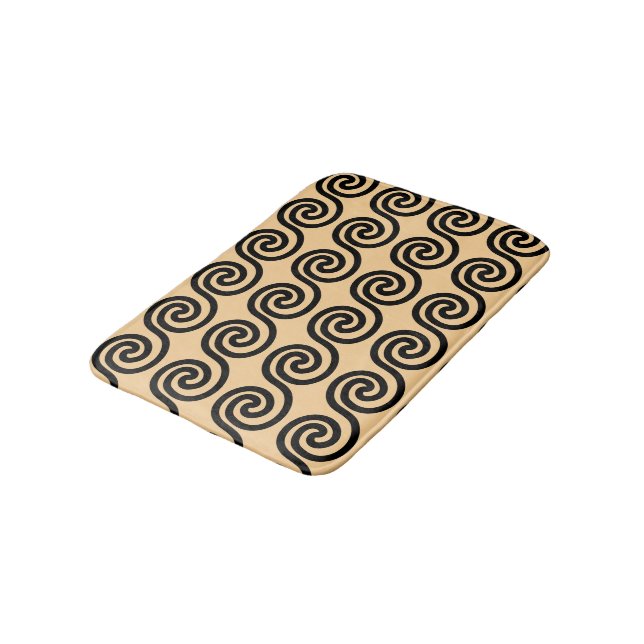 Greek Meander Key Waves Pattern Brown Bath Mat (Angled)