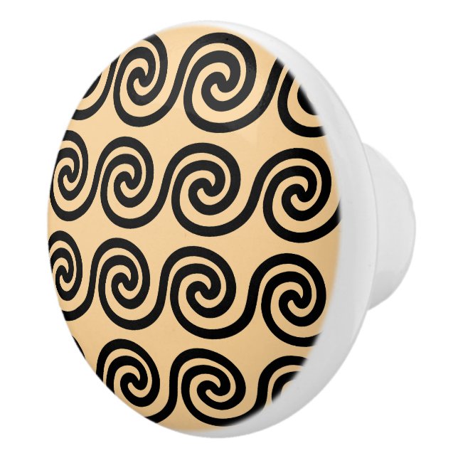Greek Meander Key Waves Pattern Brown Ceramic Knob (Right)