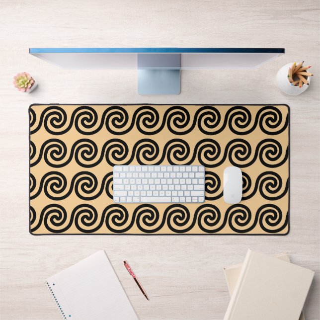 Greek Meander Key Waves Pattern Brown Desk Mat (Office 1)