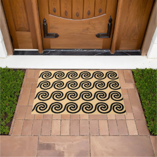 Greek Meander Key Waves Pattern Brown Doormat