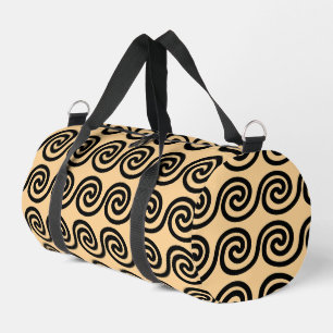 Greek Meander Key Waves Pattern Brown Duffle Bag