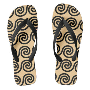 Greek Meander Key Waves Pattern Brown Flip Flops