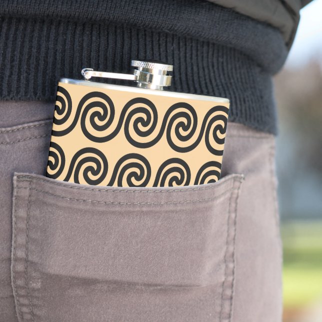 Greek Meander Key Waves Pattern Brown Hip Flask (In Situ)