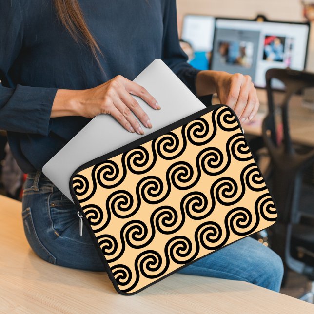 Greek Meander Key Waves Pattern Brown Laptop Sleeve (Creator Uploaded)