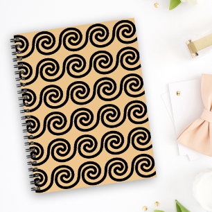 Greek Meander Key Waves Pattern Brown Notebook