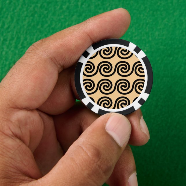 Greek Meander Key Waves Pattern Brown Poker Chips (Hand)