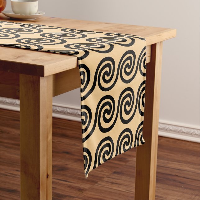 Greek Meander Key Waves Pattern Brown Short Table Runner (In Situ)
