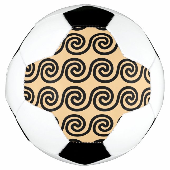Greek Meander Key Waves Pattern Brown Soccer Ball (Front)