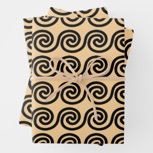 Greek Meander Key Waves Pattern Brown Wrapping Paper Sheet